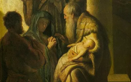 Simeon and Anna Recognize the Lord in Jesus , Rembrandt ~1627, Kunsthalle, Hamburg