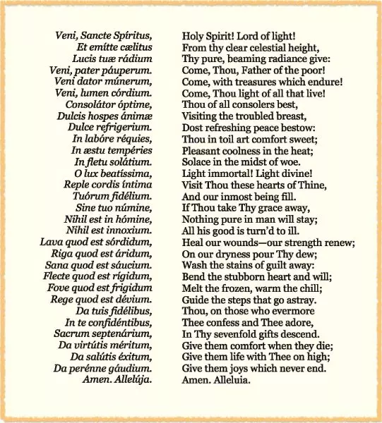 Veni Sancte Spiritus Holy Spirit Prayer