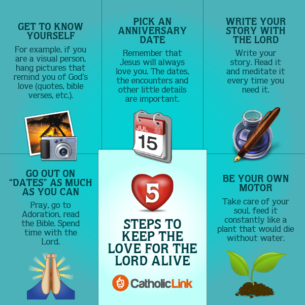 How to Catholic Infographic: 5 steps to keep the love for the Lord alive