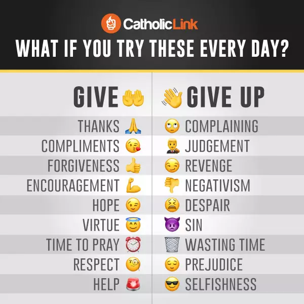 Catholic quotes, infographics, memes and more resources for the New Evangelization. What if you try these every day? Give and give up