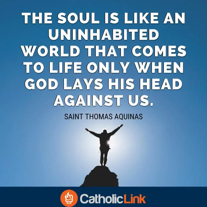 The soul is like an uninhabited world that comes to life only when God lays His head against us. St. Thomas Aquinas Quote