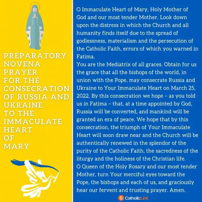 Preparatory Novena prayer for the Consecration of Russia and Ukraine to the Immaculate Heart of Mary