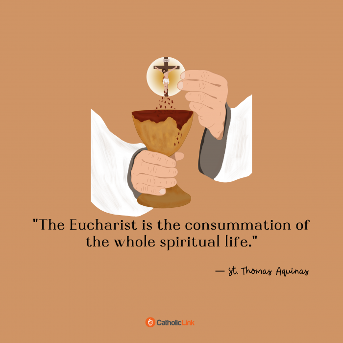 The Eucharist is the consummation of the whole spiritual life. - St. Thomas Aquinas