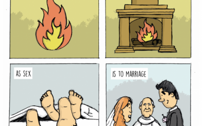 Cartoon: Fire is to a chimney as sex is to marriage