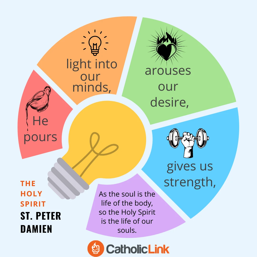 “He pours light into our minds, arouses our desire and gives us strength… As the soul is the life of the body, so the Holy Spirit, is the life of our souls.” - St. Peter Damian