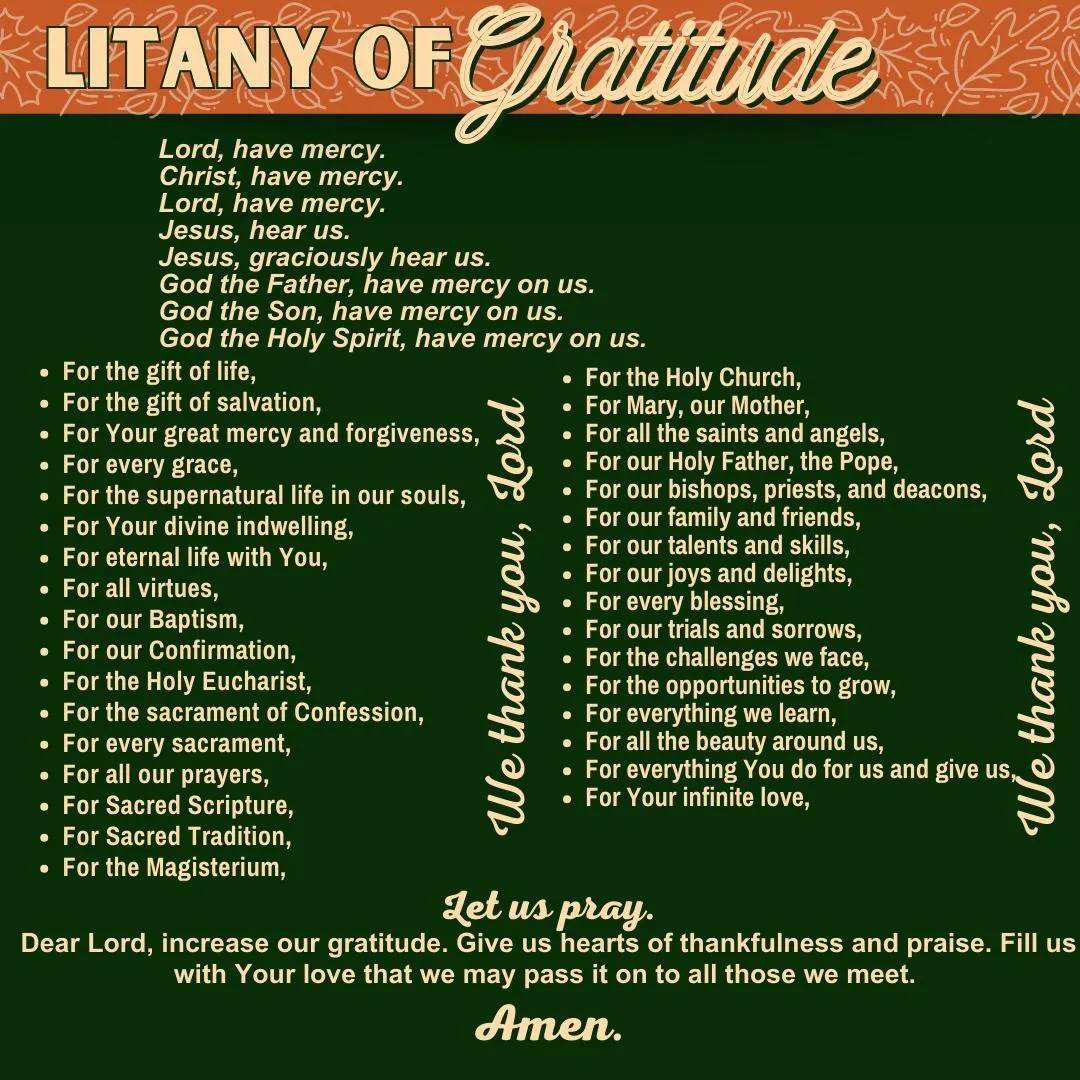Catholic Thanksgiving Prayer Litany of Gratitude